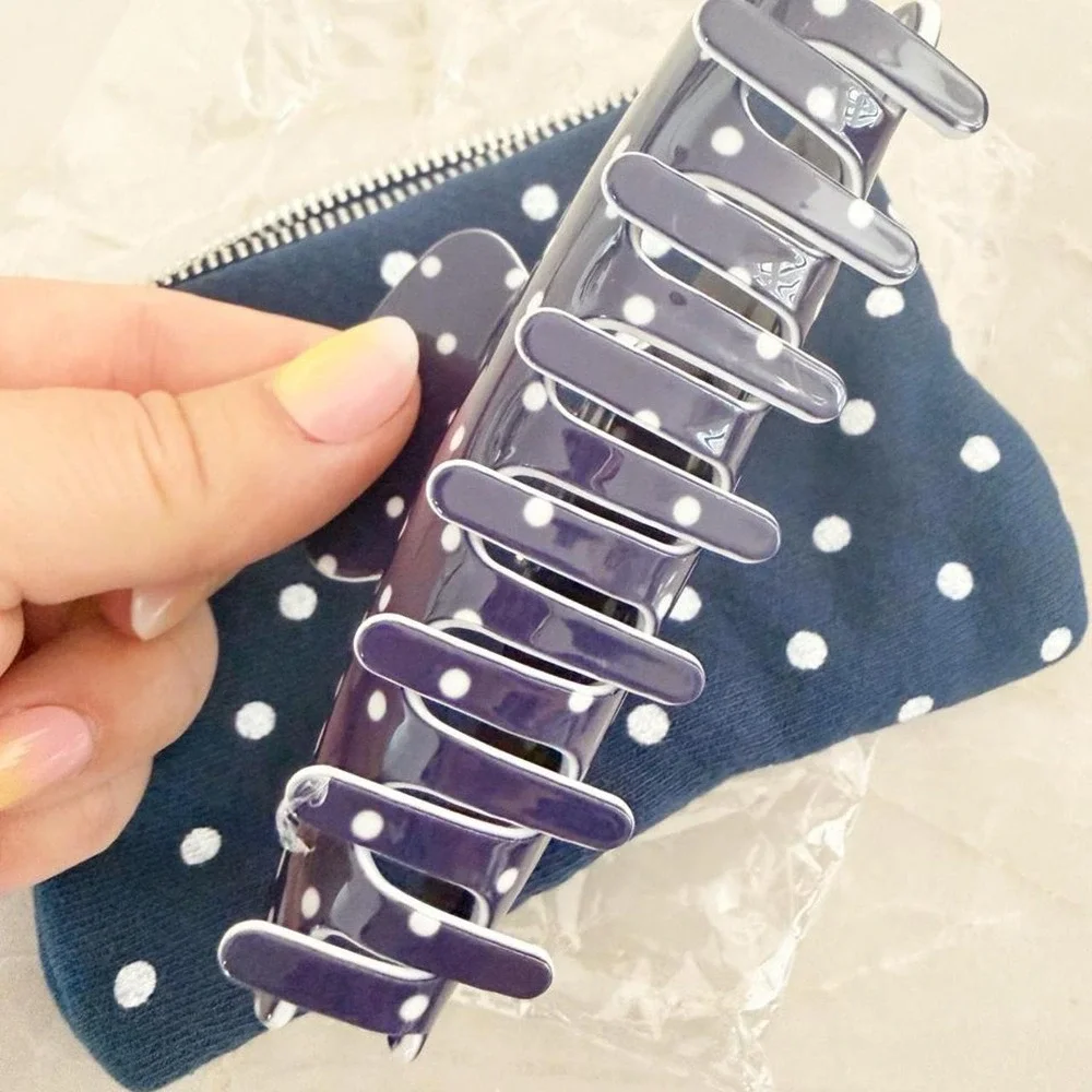 NEW Parke blue white polka dots hair clip claw clip *